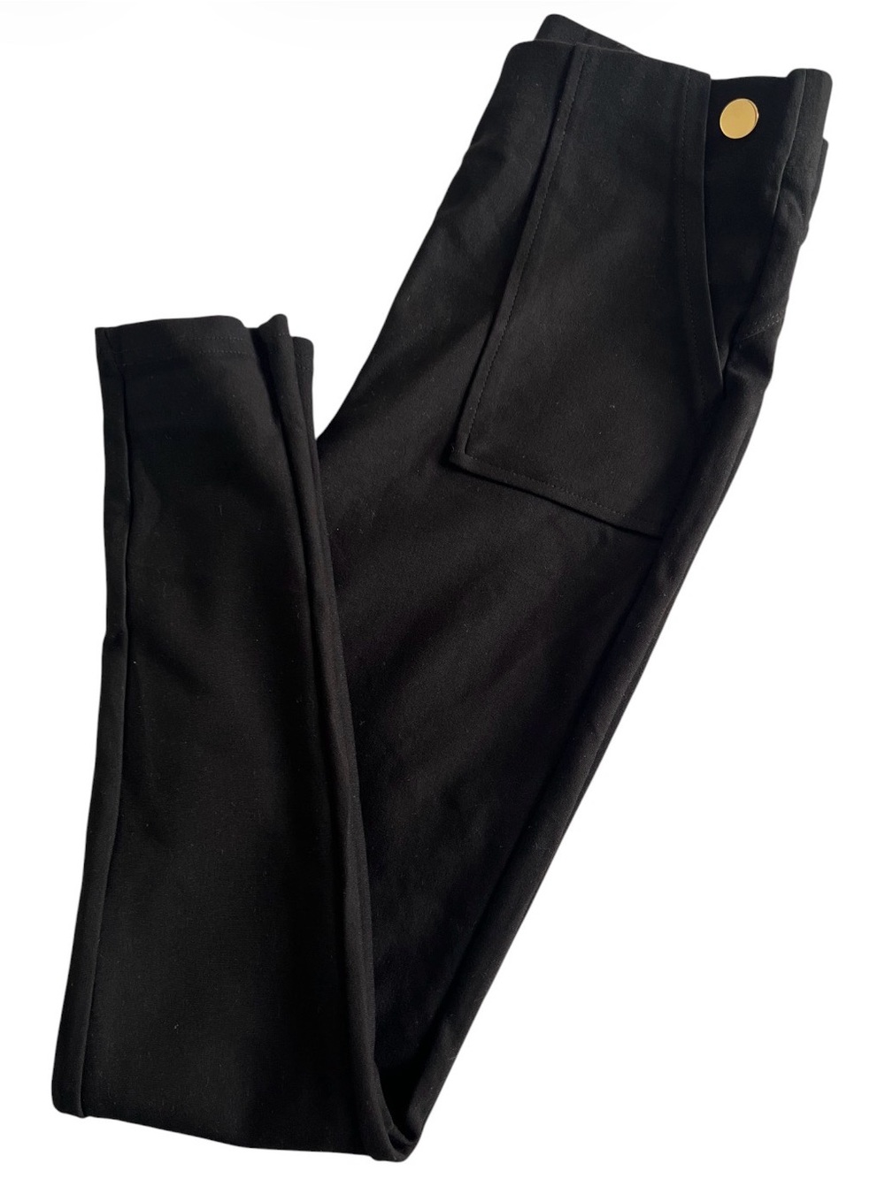 Black High-Waist Slim Pants with Gold Buttons Size M Pettite